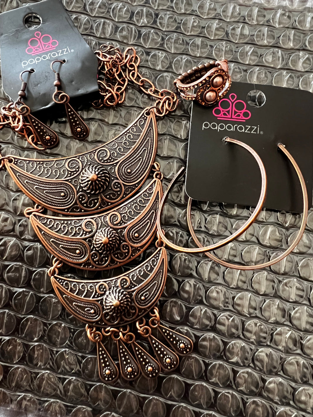 Copper Necklace, Ring, Earring Set